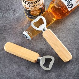 Bottle opener beer cap remover wine wooden handle stainless steel kitchen tool wood party supply for man