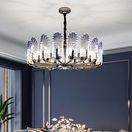 New Chinese Modern Simple Light Restaurant Bedroom Creative Peacock Feather Lighting Living Room glass crystal Chandelier