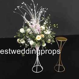 New style Gold Candle Holders Metal Candlestick Flower Vase Table Centerpiece Event Flower Rack Road Lead Wedding Decoration best0598