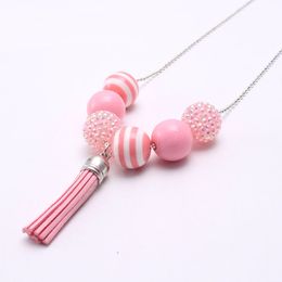 Children Chunky Beads Necklace Kids Girls Pink Beads Tassel Pendants Jewellery Toddler Fashion Chunky Bubblegum Necklace