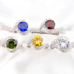 LUCKYSHINE Europe Popular Newest For Women Rings 925 Sterling Silver Mix Colour Rings Fashion Peridot Brazil Citrine Gems Round Party Rings