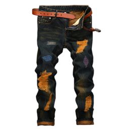 Pantaloni jeans strappati da uomo strappato da uomo in fila hip hop in difficoltà intrecciate cool maschio novità streetwear pantaloni jeans vendita calda