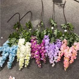 one Silk Wisteria Flower Vine Artificial Hydrangea flower branches 3 stems/piece 41.34" for Wedding Home Artificial Floral Decoration