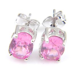 LuckyShine For Women Fashion Jewellery Pink Kunzite Stud Earrings 925 Sterling Silver Plated Birthstone Cz Zircon Stud Earrings Oval 8X6 mm