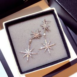 -Großhandels-Glitzern! Mode Luxus-Designer-Zirkon Diamant nette Schneeflocke der koreanischen Art Bolzen baumelt Kronleuchter Ohrringe für Frau Mädchen