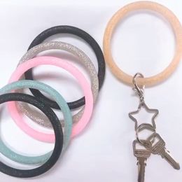 Bracelet Keyring Silicone Wristlet Keychain Bangle Key Ring Round Key Holder Sports Girls Gift Fashion Jewelry 5 Colors 60pcs DW4178