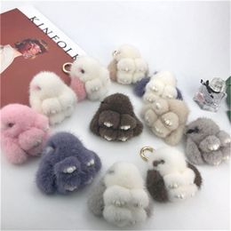 8cm Cute Real Genuine Fur Bunny Bag Charm Key Chain Keyring Accessories Phone Purse Handbag