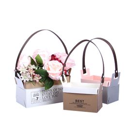 Kraft Paper Florist Bag Folded Flower Tote Box Waterproof Bouquet Florist Gift Bags Wedding Valentine's Day Flower Box