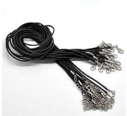 Black Wax Leather Snake Necklace 45cm 60cm Cord String Rope Wire Extender Chain with Lobster Clasp DIY Fashion Jewellery component in Bulk DHL