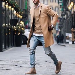 Men's Trench Coats Spring Winter Mens Brand Fleece blends Jacket Male Overcoat Casual Solid Slim collar coats Long cotton trench coat Streetwear