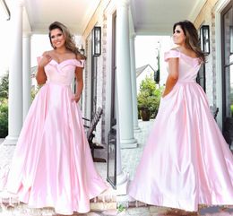 Light Pink Plus Size prom dresses evening wear 2020 Beaded Straps Off Shoulder Formal Elegant Party Dress With Pockets paolo sebastian