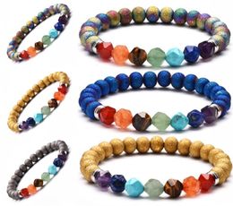 8mm Sparkling Natural Stone Sectional Energy Crystal Bracelets Irregular Stone Beads Yoga Bracelets 7 Chakra Jewellery Christmas Gift