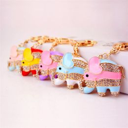 Colorful Elephant Pendant Keychain Crystal Rhinestone Animal Key Ring Lobster Clasp Metal Car Key Chains Handbag Decor Charm Craft