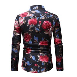 Fashion Mens Casual Floral Print Shirt Button Down Long Sleeve Men's Shirt Slim Fit Tops Handsome Boys Cool Shirts