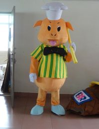 Professional custom Pig chef Mascot Costume Green striped t-shirt pig cook animal Character Clothes Halloween festival Party Fancy Dress