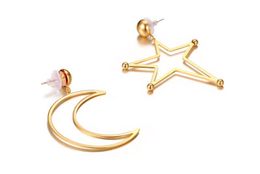 Fashion-New Romantic Stainless Steel Star Moon Earrings Planet Pendientes for Women Party Jewelry Gift Cute Moon Stud Earrings