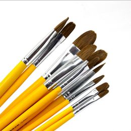 Wooden Handle Digital Oil Paint Brushes DIY Art Supplies Long Tail Wolf Hair Watercolour Brush Oil Paint Painting Pen Stationery