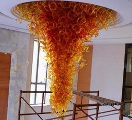 2020 Hot Orange Red Hand Blown Glass Chandelier Lighting Best Art Decor Pretty Murano Glass Large Hotel Ceiling Lights