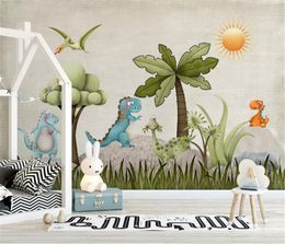 3d Wallpaper Living Room Nordic Nostalgic Cartoon Dinosaur Illustration Children's Room Background Wall Decoration Beautiful Wallpaper