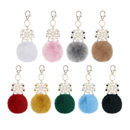 9 Colours Real Rabbit Fur Ball Keychains Soft Plush Alloy Snowflake Keyring Car Keychain Bag Decoration Fashion Jewellery Accessories