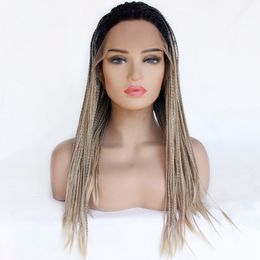 Ombre 2 Tone 1BT12 Synthetic Box Braided Lace Front Wig Glueless Long Braided Lace Wig Natural Hair Line Half Hand Tied