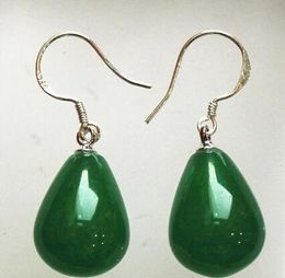 Free Shippin wholesale water drop 12*16mm beautiful green jades stud earring