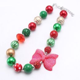 Baby Chunky Bubblegum Beads Necklace DIY Children Christmas Style Girls Bowknot Beaded Necklace Choker Jewelry Best Gift