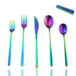 30pieces Luxury Vintage 304 Stainless Steel Dinnerware Set Gold Blue Cutlery Tableware Sets Dinner Knife Fork Scoops Rainbow