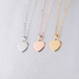 Blank Love Heart Pendant Necklace Stainless Steel Hearts Charm Necklace Gold Rose Gold Silver Fashion Jewelry For Buyer Own Engraving