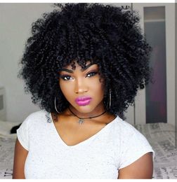 NEW hairstyle afro short bob kinky curly wig African Ameri Brazilian Hair Simulation Human Hair black Kinky curly wig with bang