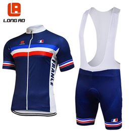 LONG AO France cycling team blue mens short sleeve cycling jersey short sets summer racing clothing Pro Team clothes