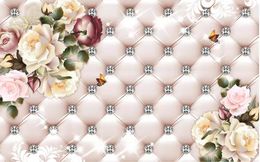 modern wallpaper for living room Vintage flower pattern diamond soft pack TV background wall