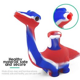 The jungle king dinosaur design silicone bubbler pipe come with downstem glass piece water bongs cute animal dab rig hot sales