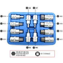 Freeshipping 12pcs Metric Hex Bit Socket Set 1/2 Inch Drive Allen Key Chrome Vanadium Steel Screwdriver Bit Sockets