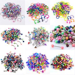 10PCS Set Color Mixing Fashion Body Piercing Jewelry Acrylic& Stainless Steel Eyebrow Bar Lip Nose Barbell Ring Navel Earring Gift
