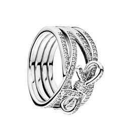 Authentic 925 Sterling Silver CZ Diamond RING Set Logo Original Box for Pandora Delicate Sentiments bowknot Ring for Women Girls