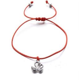 20pcs/lot Swan Heart Charms Wish Bracelet for Lovers Lucky Red String charms Gift Lucky Red Cord Adjustable Bracelet DIY Jewellery