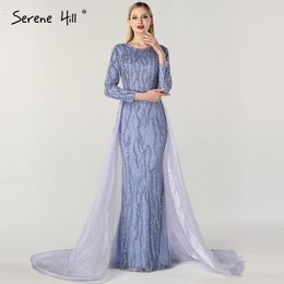 Abiti da sera di lusso a sirena di lusso di design a sirena grigia perline Abiti da sera a maniche lunghe in paillettes di moda 2019 Serene Hill