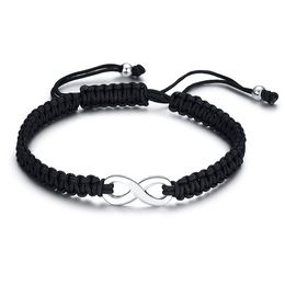 Amantes da infinidade pulseiras de amizade para mulheres homem jóias pretas artesanais trançadas trançadas pulseiras de cadeia de corda