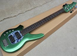 Factory wholesale left handed 6 strings metallic green music electric bass with 2 pickups,rosewood fretboard,24 frets