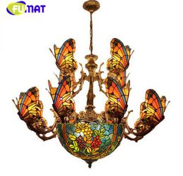 FUMAT Butterfly Chandelier With grape shade Lights Stained FUMAT Butterfly Chandelier With grape shade Lights Stained