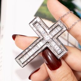 New 925 Silver Exquisite Bible Jesus Cross Pendant Necklace for women men Crucifix Charm Simulated Platinum Diamond Jewellery N022