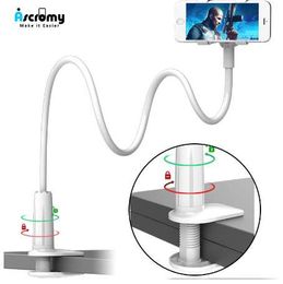 Ascromy Cell Phone Clip on Stand Holder Grip Flexible Long Arm Gooseneck Bracket Mount Clamp for iPhone X 7 Plus 8 6 Bed Desktop