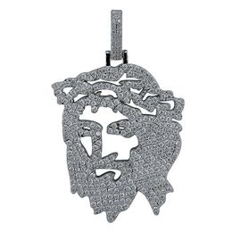 Gold Silver Solid Back Ghost Jesus Head Pendant Necklace ICED OUT Full CZ Men Hip Hop Jewelry Gift