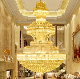 European luxury large crystal chandeliers light villa hotel lobby crystal led pendant lamps gold chandelier lighting for project MYY