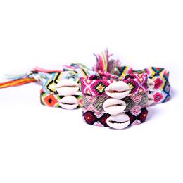 Bohemian Trançado Shell tecido pulseira pulseiras com Shell Homens Mulheres Multi Color Bangle Summer Holiday Beach jóias GGA2677