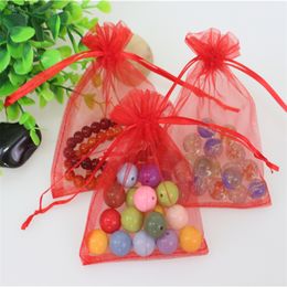 Wholesale 200pcs/lot 9*12cm Red Christmas Organza Bags Favour Wedding Candy Bags Drawstring Organza Gift Bags