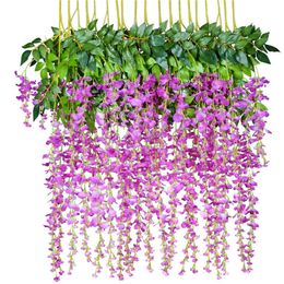 12pcs Wisteria Artificial Flower 75cm 110cm Simulation Wisteria Vine Hanging Flowers for Christmas Wedding Home Party 6 Colours 3 Types