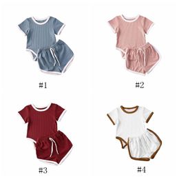 Baby Designer Clothes Kids Solid Rompers PP Pants Suits Summer Girls Short Sleeve Jumpsuits Shorts Clothing Sets Infant Leisure Wear B885