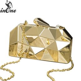 Irregular Metal Handbags ClutchesTop Quality Hexagon Wedding Bridal Party Evening Purse Silver Bags for Women 2020 Mini Gold Box